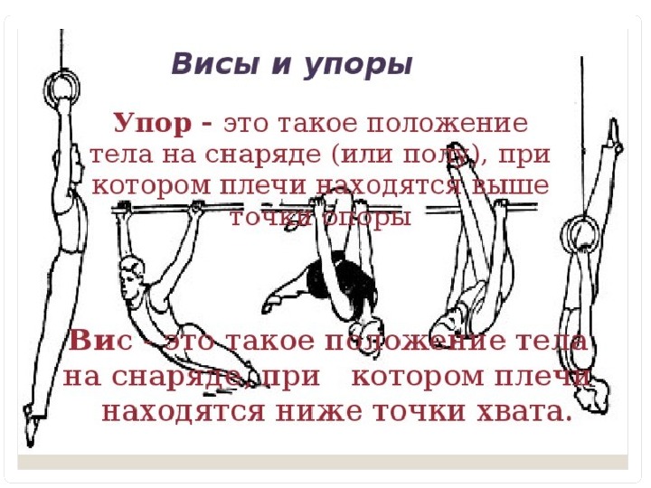 Из 3 положений в котором. Висы и упоры. Висы и упоры в гимнастике. Низкая гимнастическая перекладина ВИС И упор.