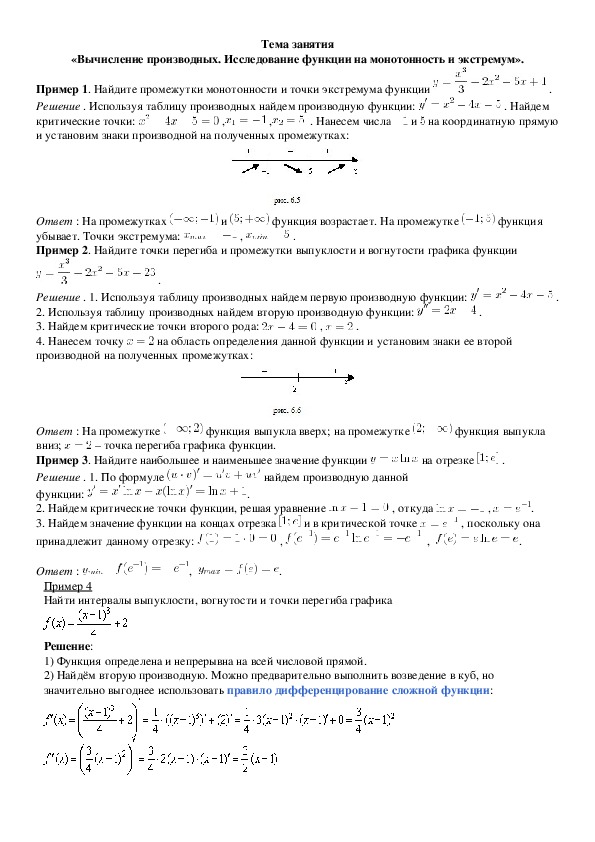 Тема занятия «Вычисление производных. Исследование функции на монотонность и экстремум».