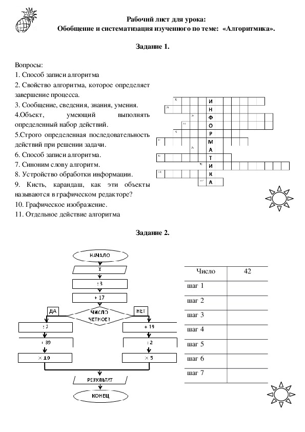Раздаточный материал по информатике на тему "Алгоритм" (6 класс)