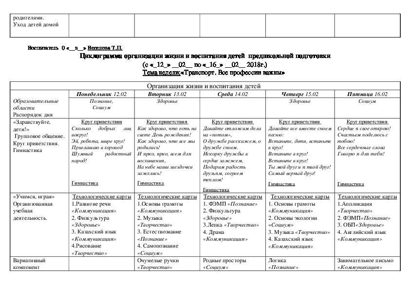 Циклограмма 2023 балабақша