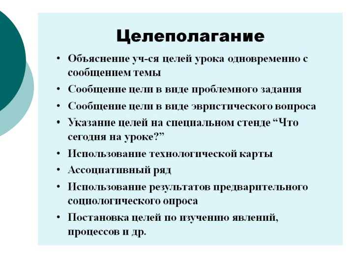 Целеполагание урока по фгос образец