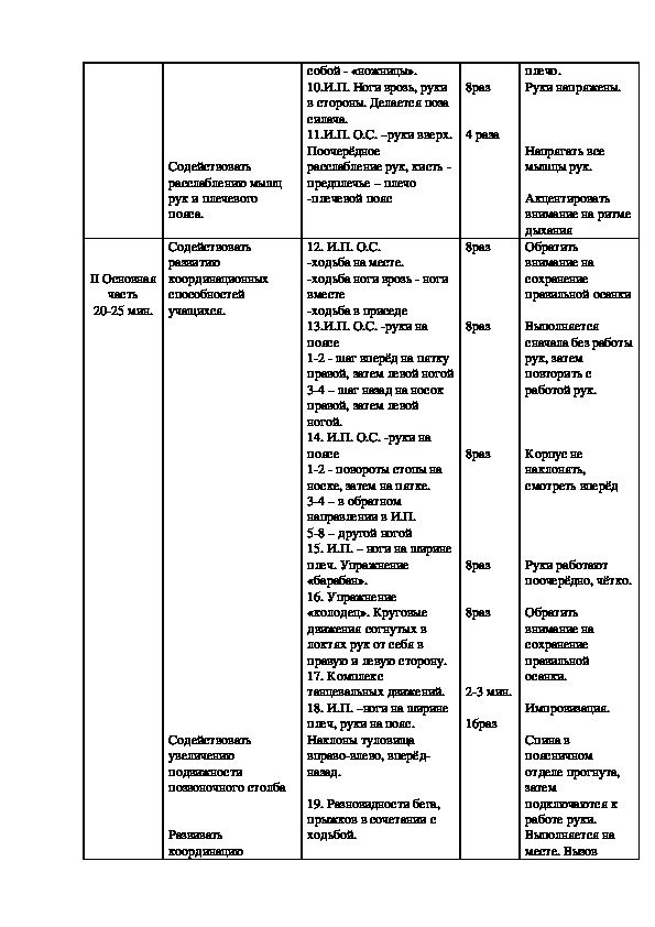 План конспект урока по аэробике