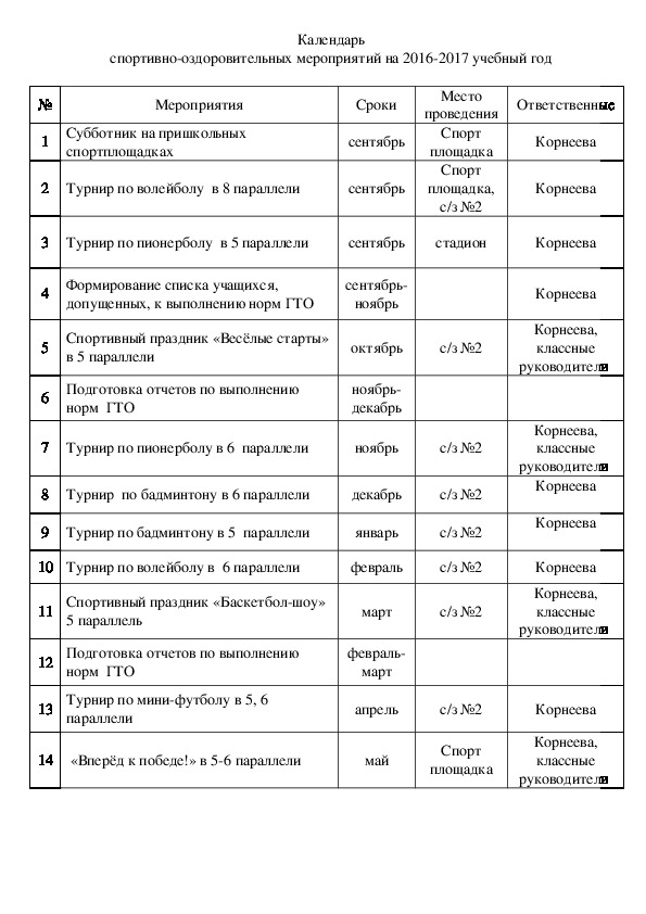Обложка для материала Календарь  спортивно-оздоровительных мероприятий на 2016-2017 учебный год