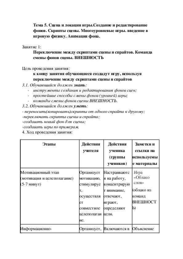 Сцена и локации игры.Создание и редактирование фонов. Скрипты сцены. Многоуровневые игры. введение в игровую физику. Анимация фона.