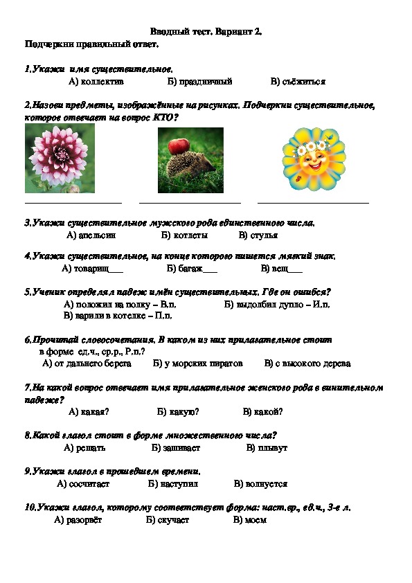 Вводный тест по русскому 8 класс