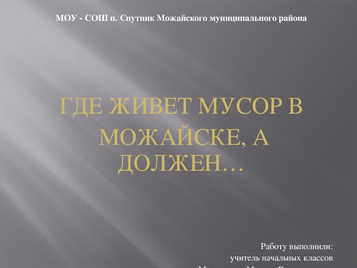 Научно-исследовательская работа " Где живёт мусор в Можайске, а должен..."