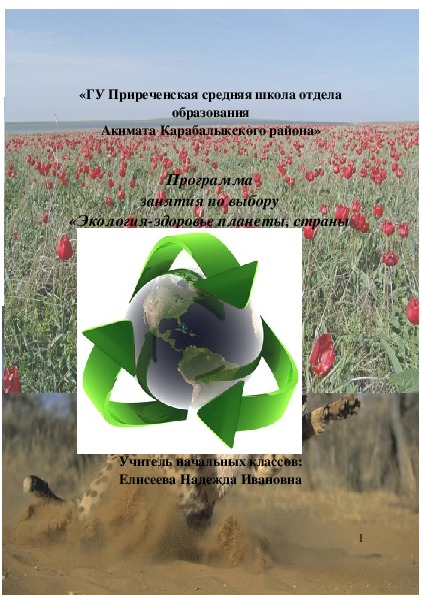 Программа курса по выбору «Экология-здоровье планеты, страны своего села»