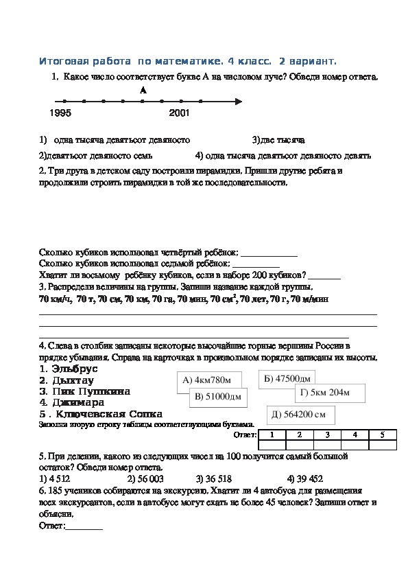 Примеры мцко по математике 4 класс. Российская Академия образования итоговая работа вариант 4 ответы.