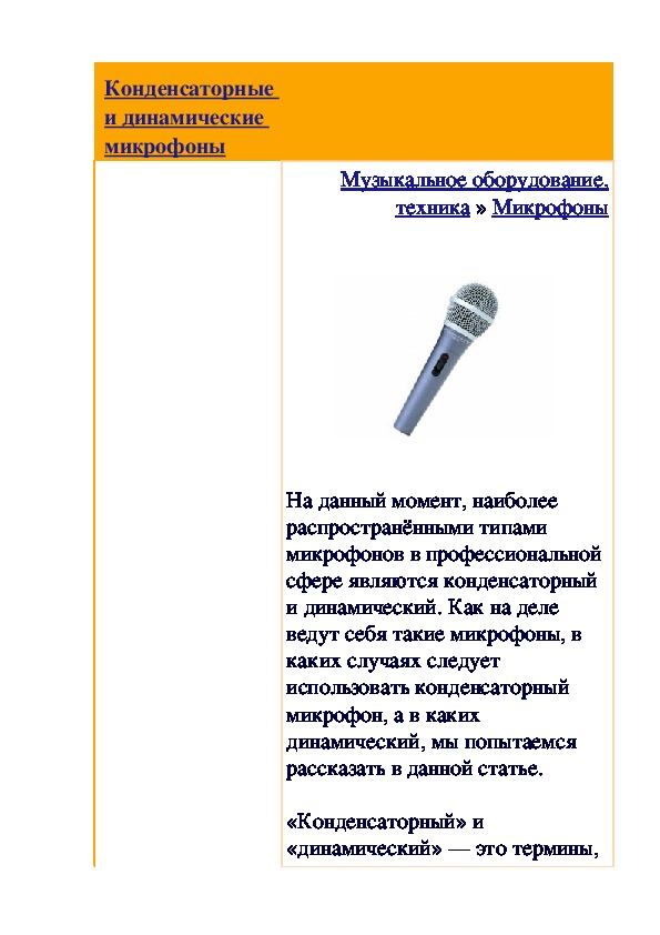 Обложка для материала Статья:Конденсаторные и динамические микрофоны