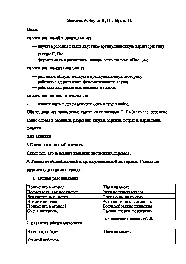 Занятие 5. Звуки П, Пь. Буква П. (подготовительная группа)