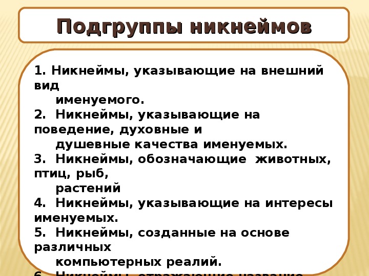 Проект на тему никнейм как особая разновидность современных антропонимов