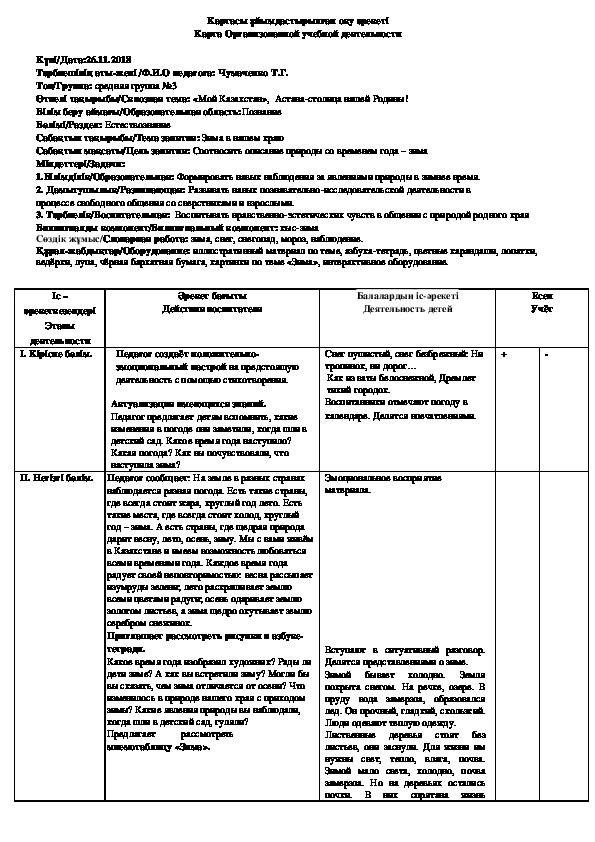 Сборник карт организованной учебной деятельности в средней группе по естествознанию