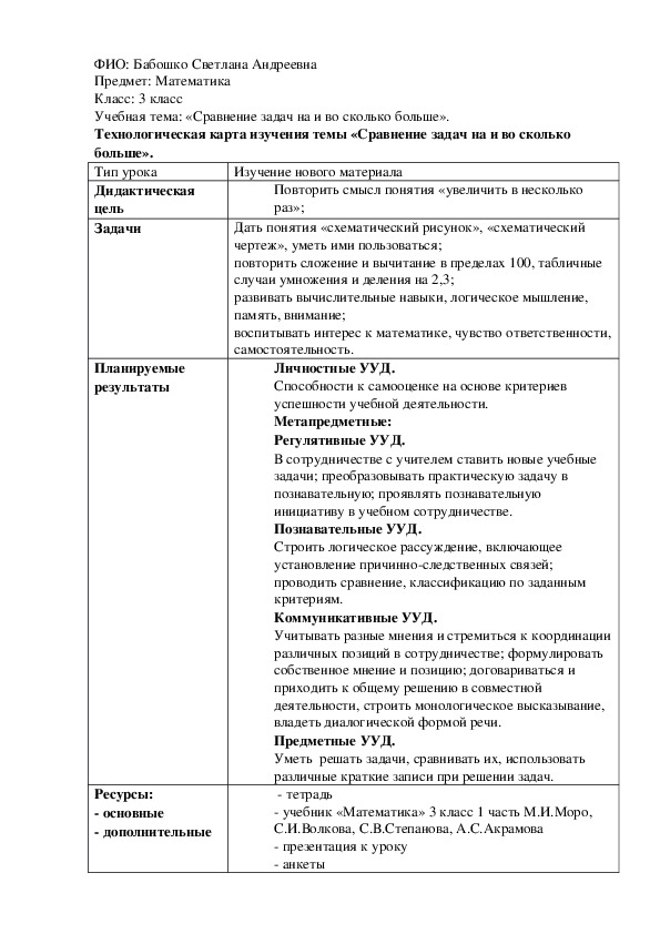 «Сравнение задач на и во сколько больше».