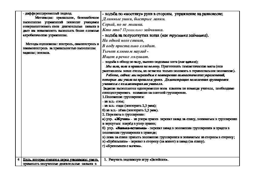 План конспект для 6 класса по гимнастике