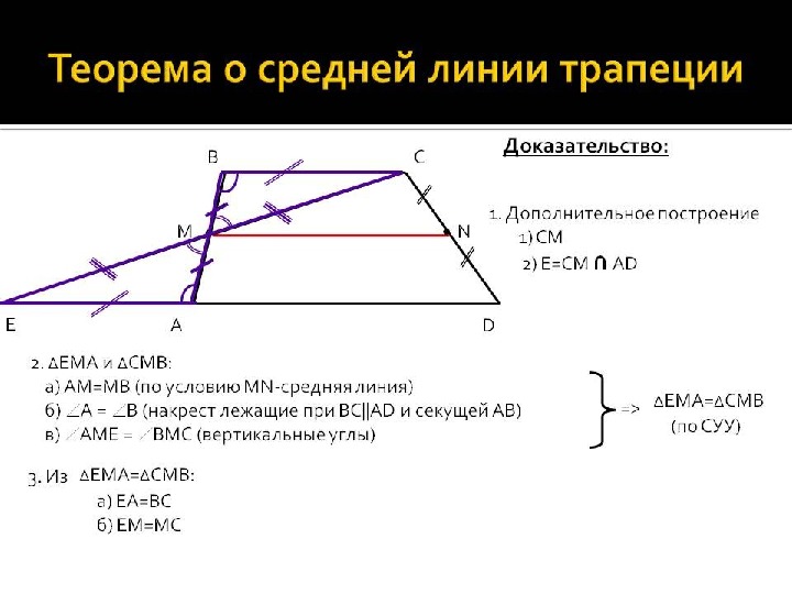 Теоремы о средних линиях треугольника и трапеции