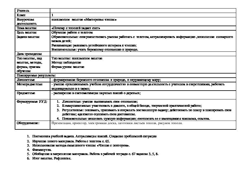 Материалы для  внеурочного занятия "Работа с текстом по теме "Почему с тополей падает снег" УМК О.Н Крылова 1 класс