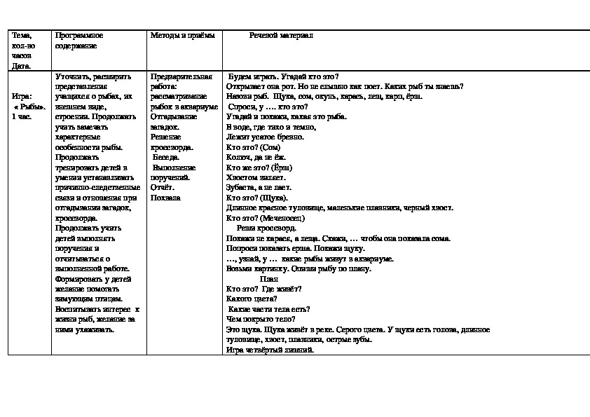Игра:  «Рыбы» для 1 класса.