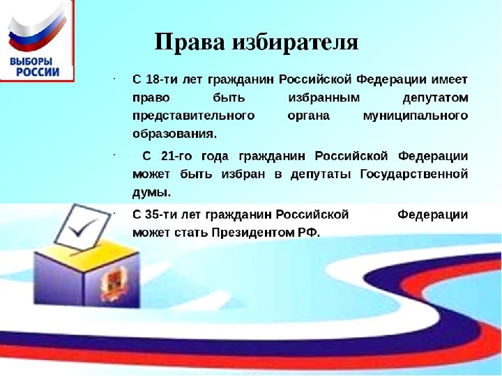 План на тему избирательное право в рф