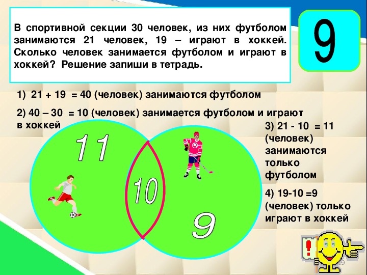 Сколько занимает секунда видео. Задача спортивны секции. Количество занимающихся в спортивных секциях. Задачи по математике на тему спорт. Задача по математике футбол + футбол = хоккей.