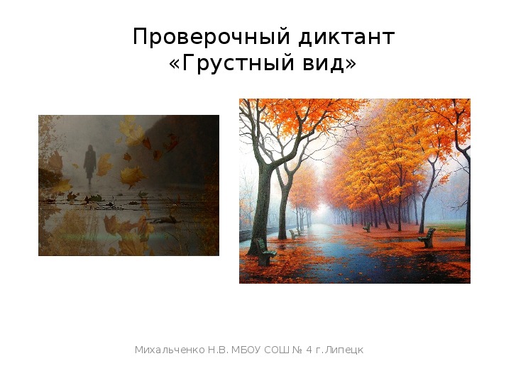 Обложка для материала Презентация по русскому языку на тему: Проверочный диктант "Грустный вид" (4 класс, 1 четверть)