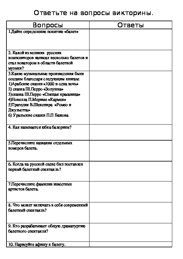 Обложка для материала Викторина по музыке для 7 класса по теме "Балет".