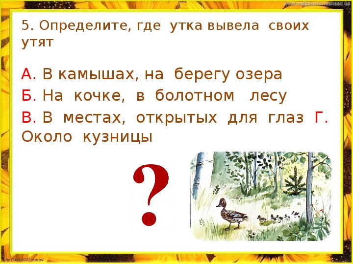 Тестовая работа по литературному чтению во 2 классе по рассказу М. М. Пришвина "Ребята и утята"