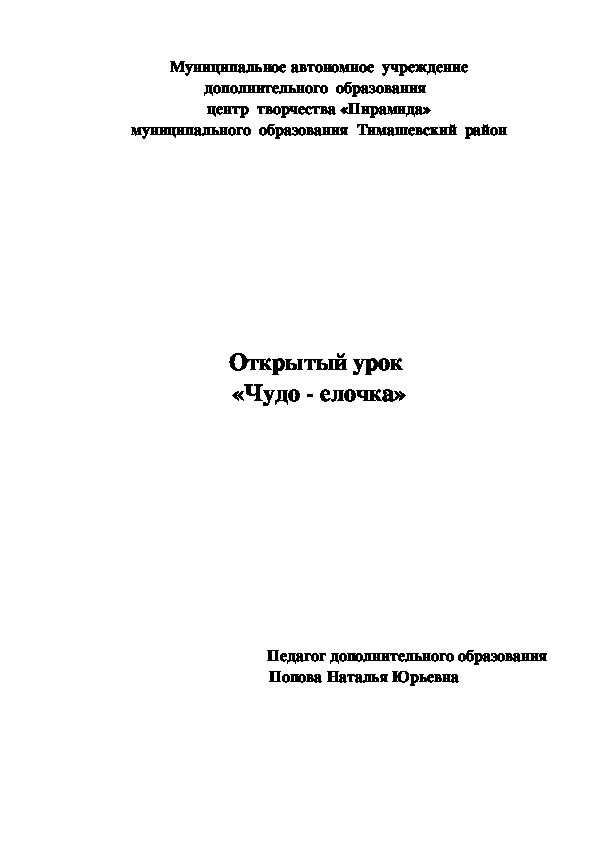 Конспект открытого урока  «Чудо - елочка»