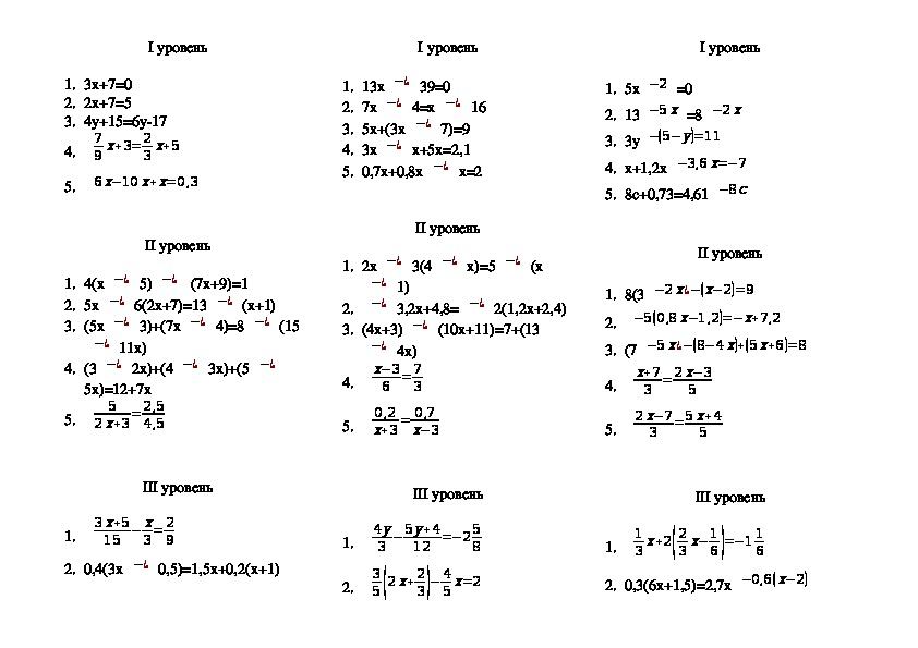 Дифференцированные задания по теме "Линейные уравнения"