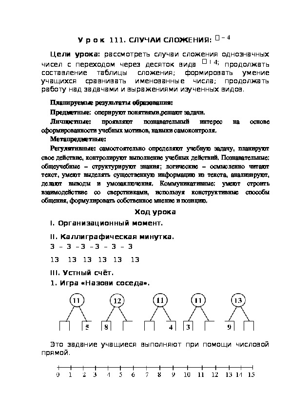 Обложка для материала Конспект урока по теме:СЛУЧАИ СЛОЖЕНИЯ(1 класс)