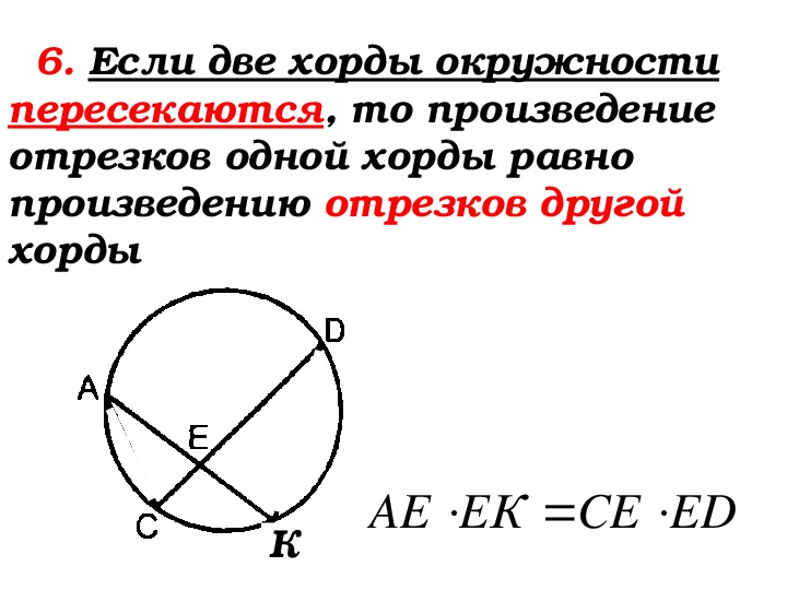 Формула теоремы о произведении отрезков пересекающихся хорд для этого рисунка