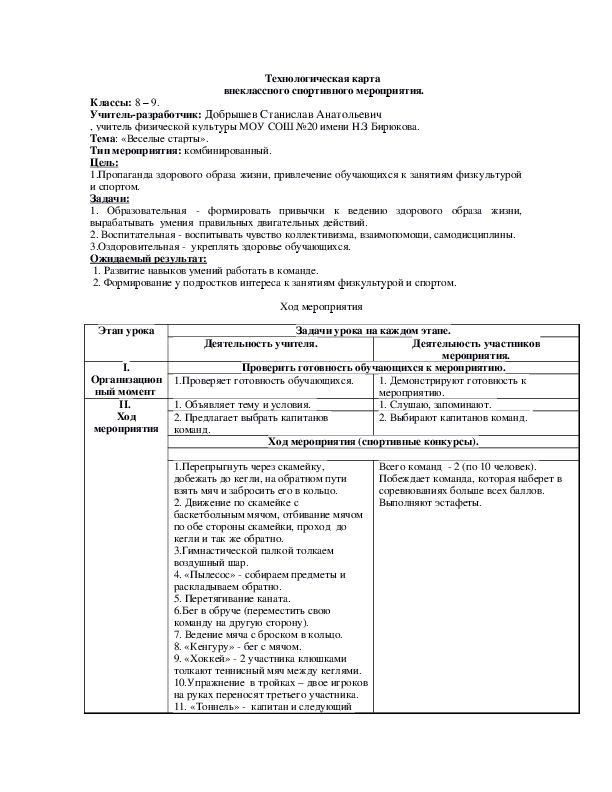 Технологическая карта внеклассного мероприятия по химии 9 класс