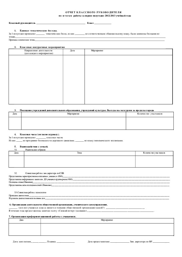 Отчет работы классного руководителя. Форма отчета классного руководителя. Формы отчета по воспитательной работе.