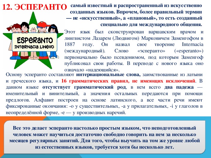 Эсперанто как самый известный и распространенный международный искусственный язык презентация