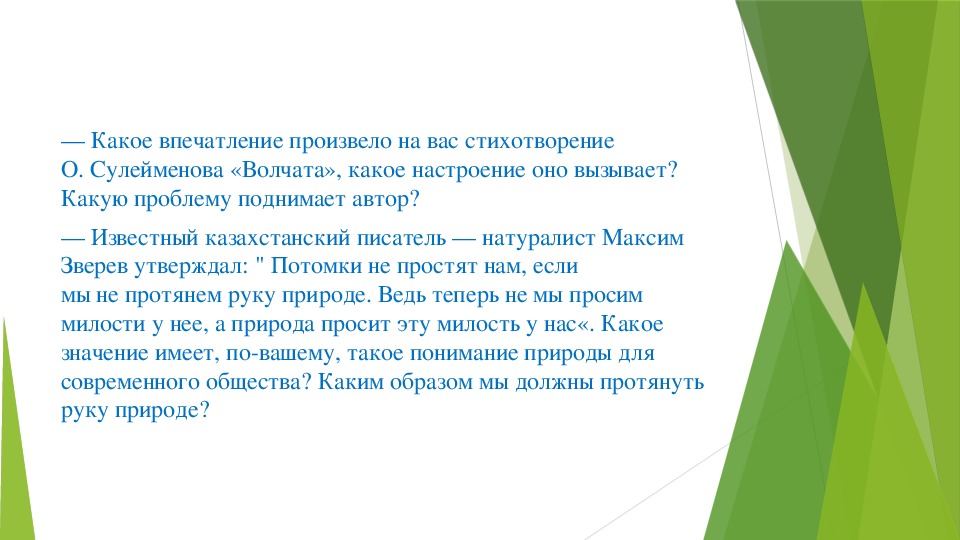 Тема стихотворения волчата о сулейменов