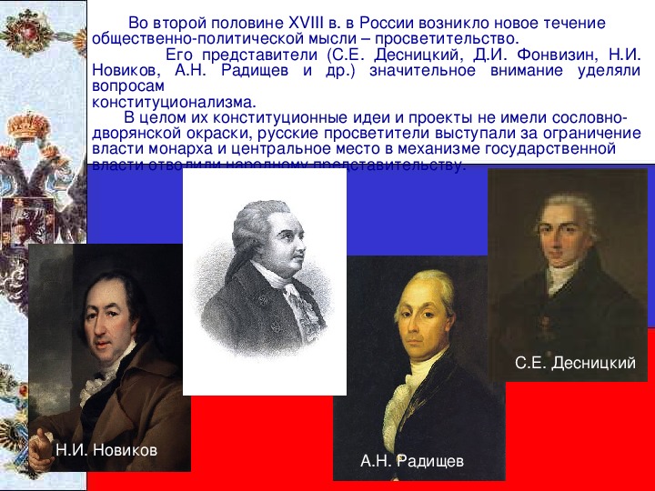 Общественная мысль в россии в 18 веке презентация