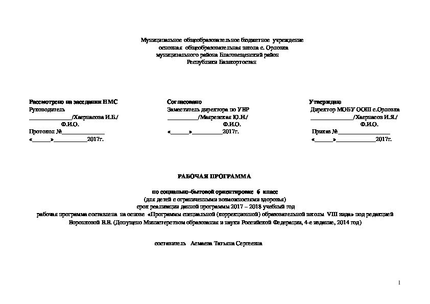 Рабочая программа для детей ОВЗ