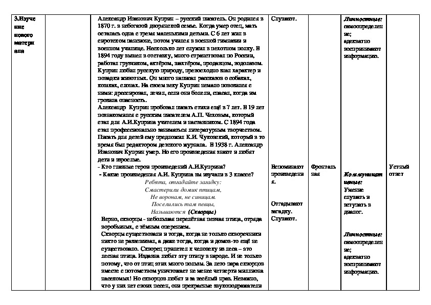 Александр иванович куприн план скворцы