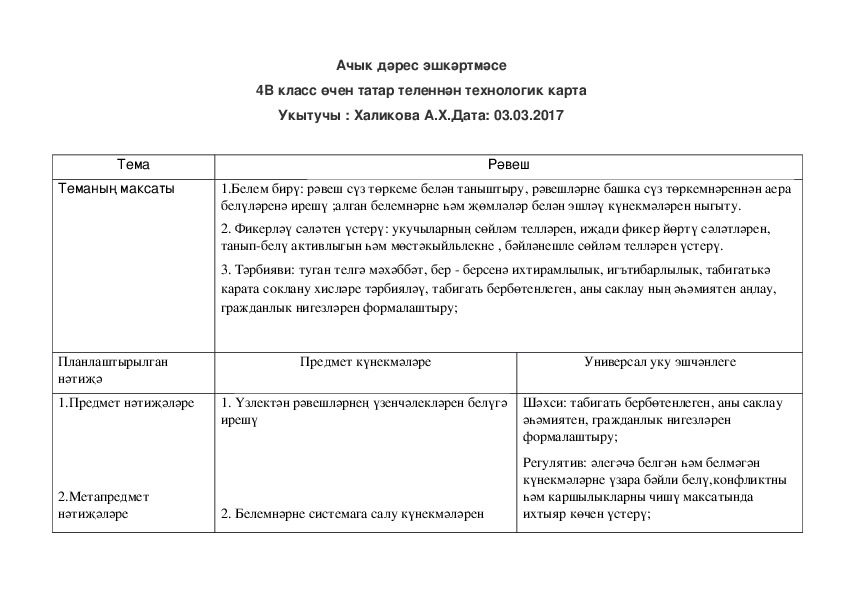 Разработка уроков по татарскому языку