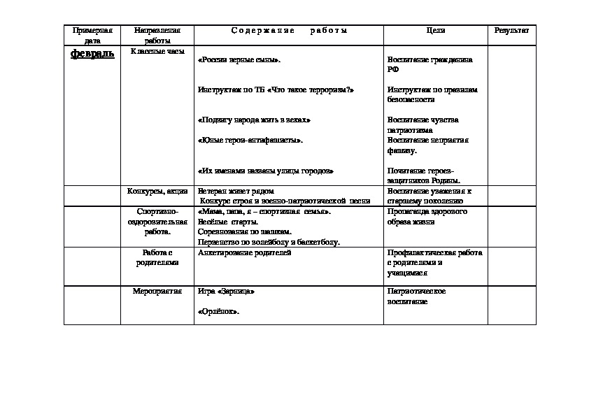 План воспитательной работы в 8 классе