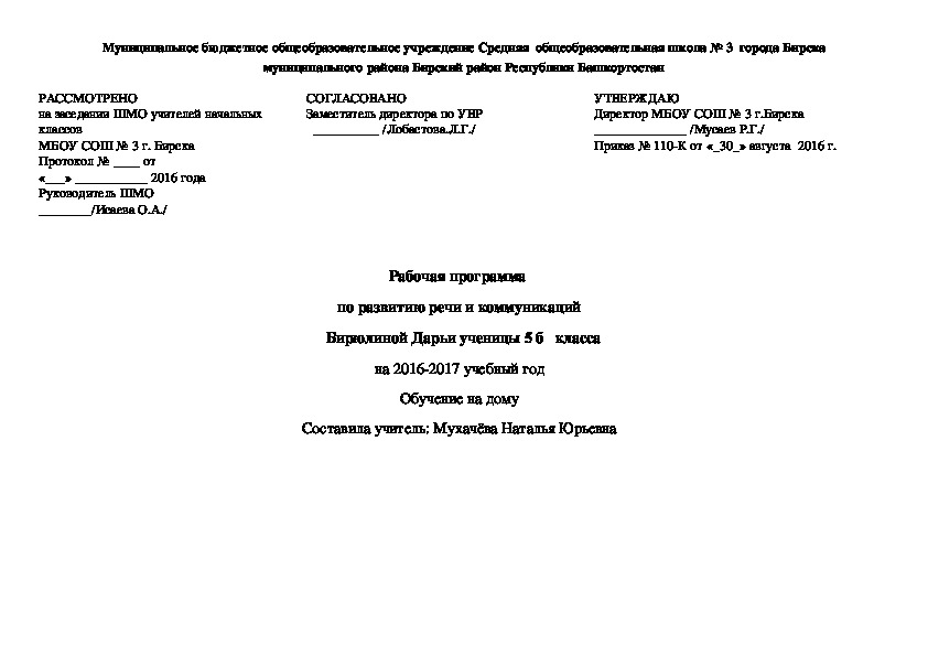 Рабочая программа  по развитию речи и коммуникаций (для детей с ОВЗ).