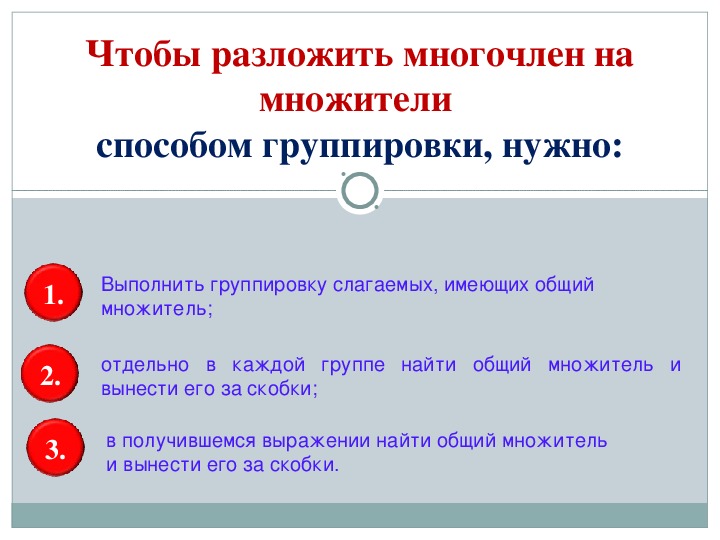 Правила группировки. Алгоритм разложения многочлена на множители способом группировки. Разложить многочлен на множители. Разложение многочлена на множители способом группировки правило. Алгоритм способа группировки Алгебра 7 класс.