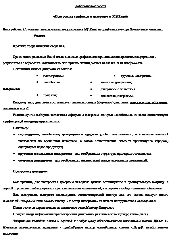 Практическая работа в ms excel по теме построение диаграмм и графиков построение зонтик