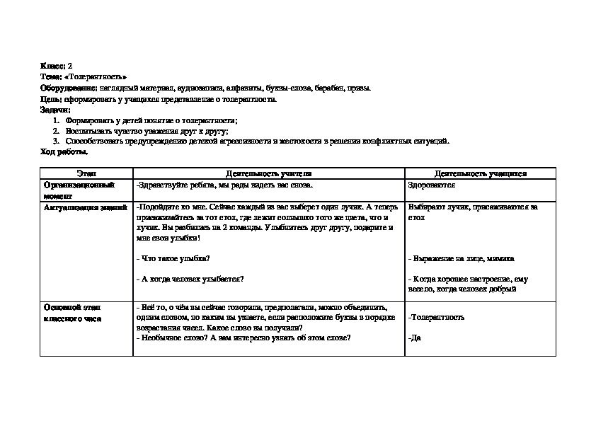 Классный час Толерантность