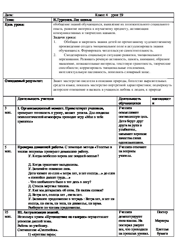 Обложка для материала Русская литература. 4 класс. Урок 60. Краткосрочный план.