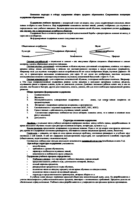 Обложка для материала Основные подходы к отбору содержания общего среднего образования.