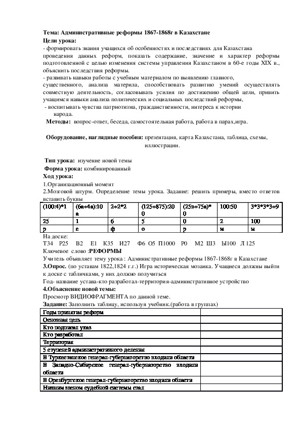 Обложка для материала Урок истории Казахстана на тему "Административные реформы 1867-1868г в Казахстане "