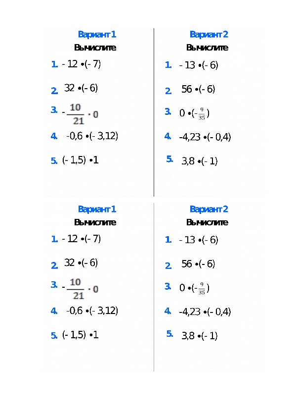 Разработка урока по математике на тему "Умножение и деление положительных и отрицательных чисел"