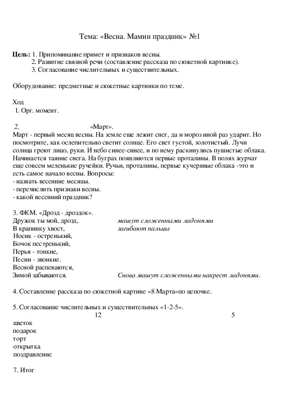 Обложка для материала Тема: «Весна. Мамин праздник» №1