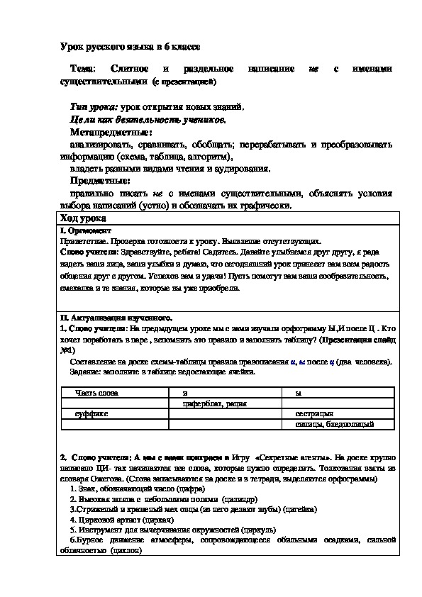 Обложка для материала Урок русского языка в 6 классе Тема: Слитное и раздельное написание не с именами существительными  (с презентацией)