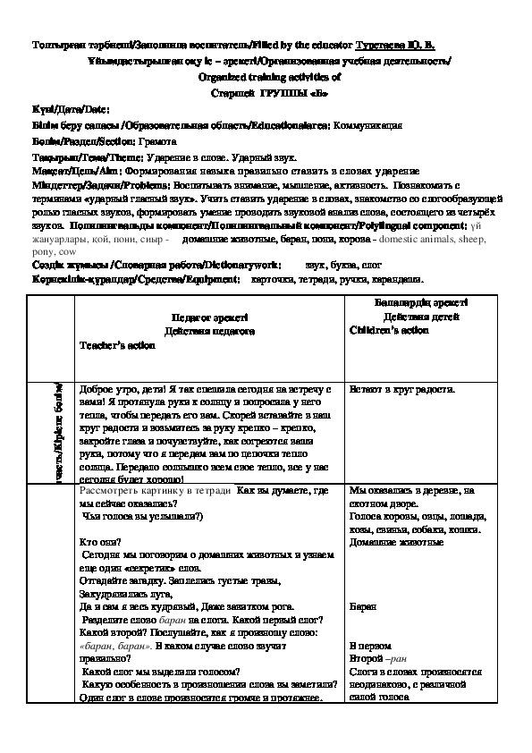 Обложка для материала Конспект занятия "Ударение в слове. Ударный звук".